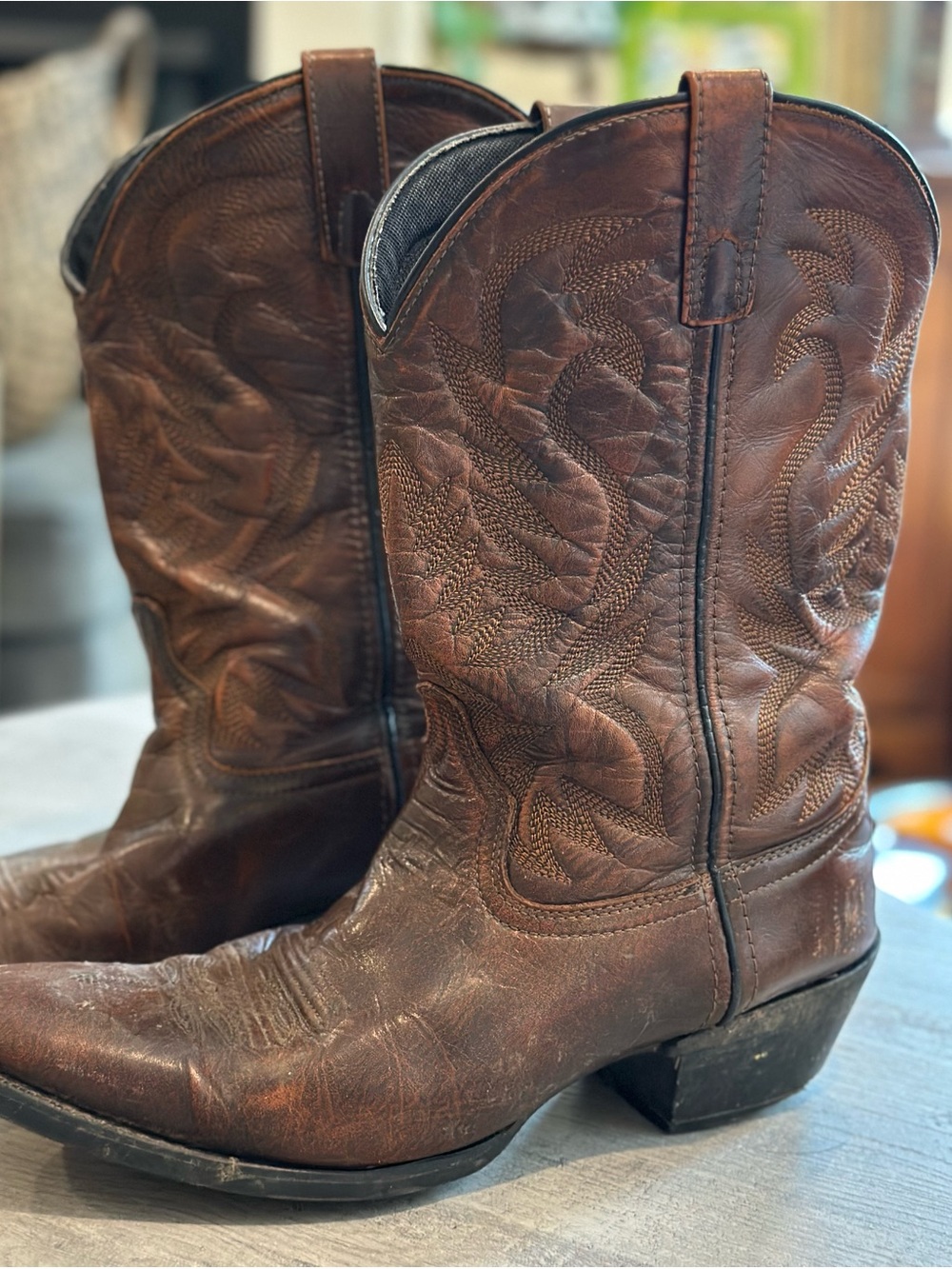 Laredo Lawton 68444 Men’s 10D Brown Leather Western Cowboy Boots Distressed